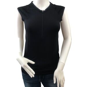 ATHLETA Small Black Zip Top Cap Sleeve Fitted Activewear‎ Athleisure Gym Yoga
